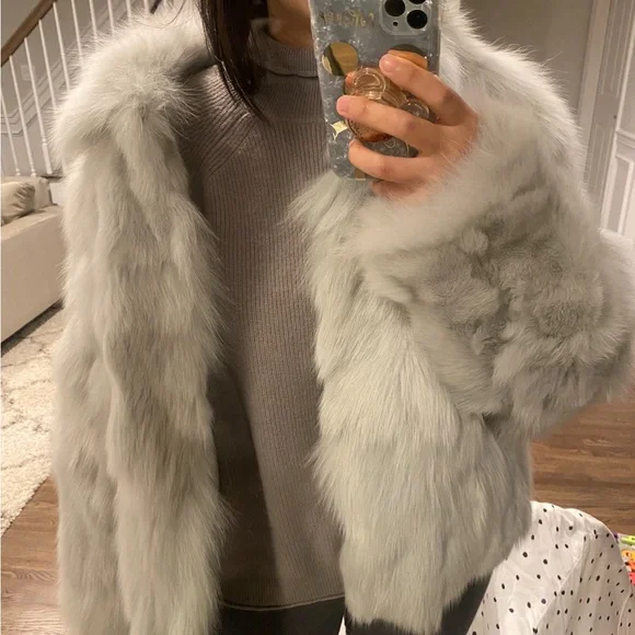 Real Fox Fur Coat in Light Mint